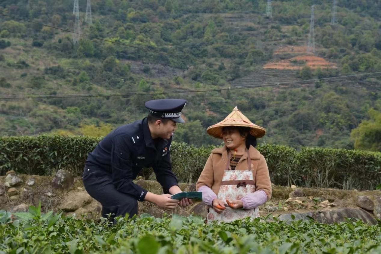 民警深入茶園向茶農(nóng)進(jìn)行反詐防騙宣傳。安溪縣公安局供圖